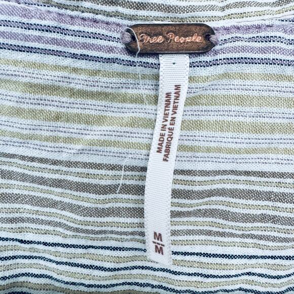 Free People Womens High Tide Button Top Shirt Size M Cotton Blend Stripe Pastel - Picture 3 of 8